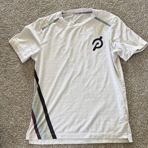 Peloton White Muscle Tee with Black and Multicolor Stripes
